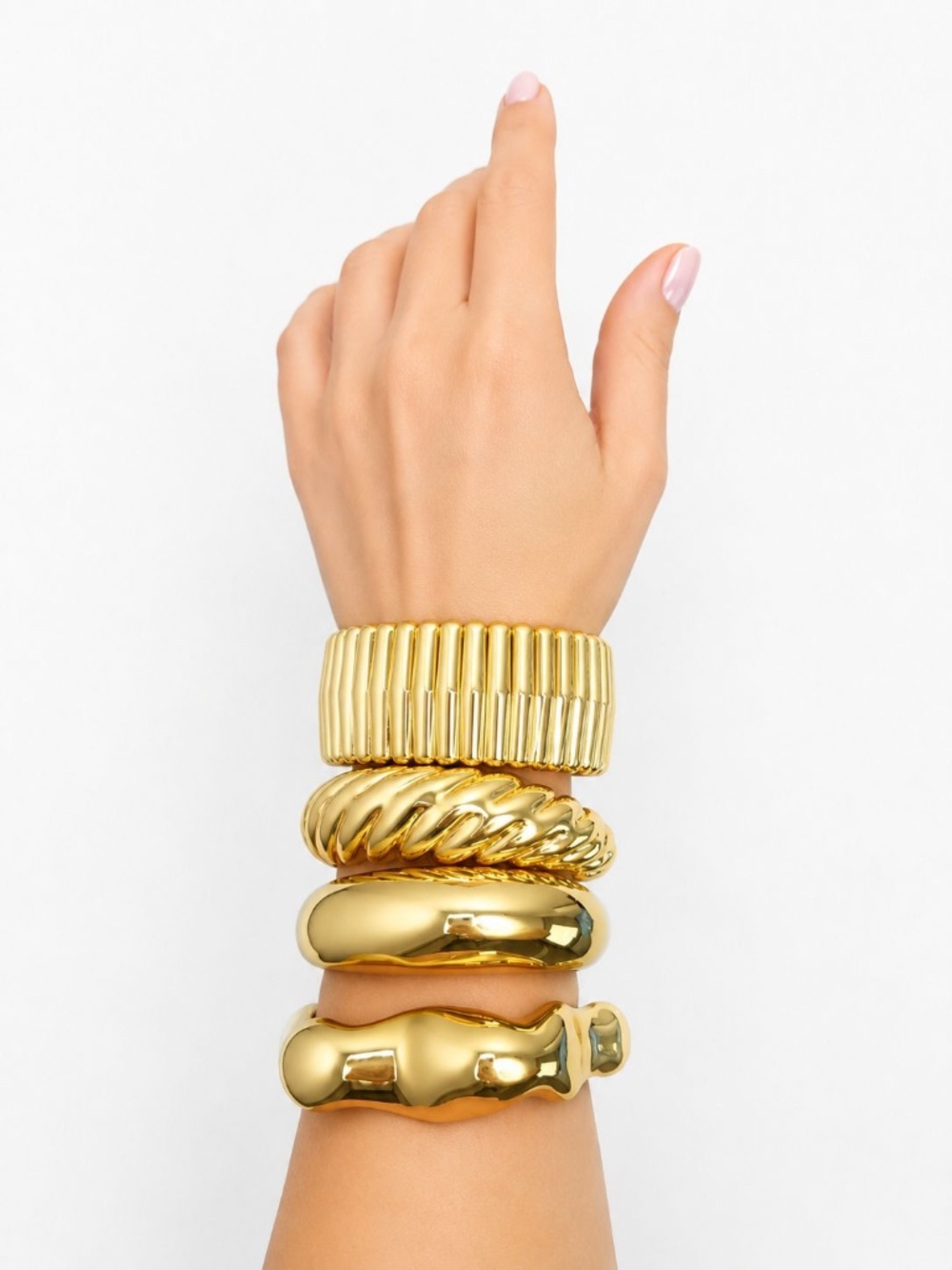 Bracelet Set of 4 for Women, Chunky Stackable Bangles, Statement Cuff Gift